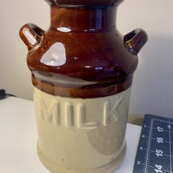 VTG Stoneware Crock Milk Jug Canister Ceramic Brown Cream Jug 7 Inches Farmhouse
