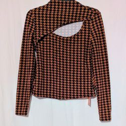 SHEIN SXY Black And Brown Long Sleeves Houndstooth Blouse Size Medium New With Tags 