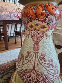Gorgeous Custom Antique Handpainted Butterfly Ceramic Floor Lamp