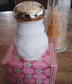 Vintage Milk Glass Shaker with Gold Lid
