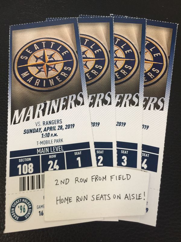 Seattle mariners tickets vs texas rangers 4 28 2nd row from field on