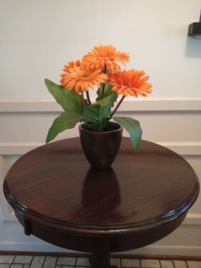 Orange Flower Plant Arrangement/12 Inches High// Plastic Vase