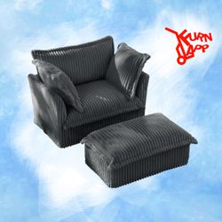 Comfy Oversized Chair w/ Ottoman | Cloud Deep Seat