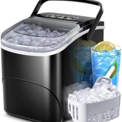 Ice Makers Countertop with Handle,26Lbs/24H,9 Cubes in 6 Mins,2 Sizes of Bullet Ice,Portable Ice Machine with Self-Cleaning for Home,Kitchen(Black)