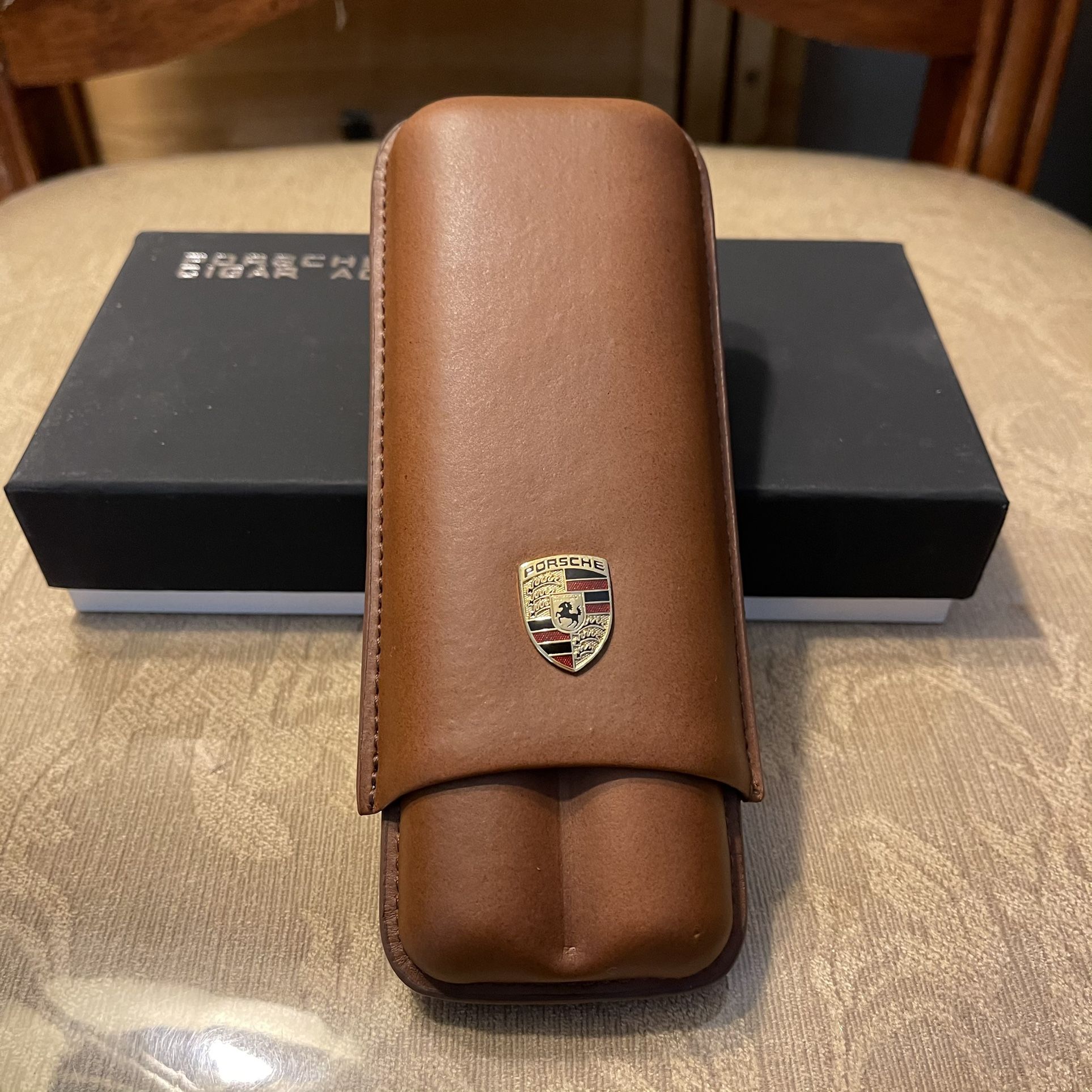 PU Leather Porsche Design 2ct Cigar Case Fits 52 Ring Gauge