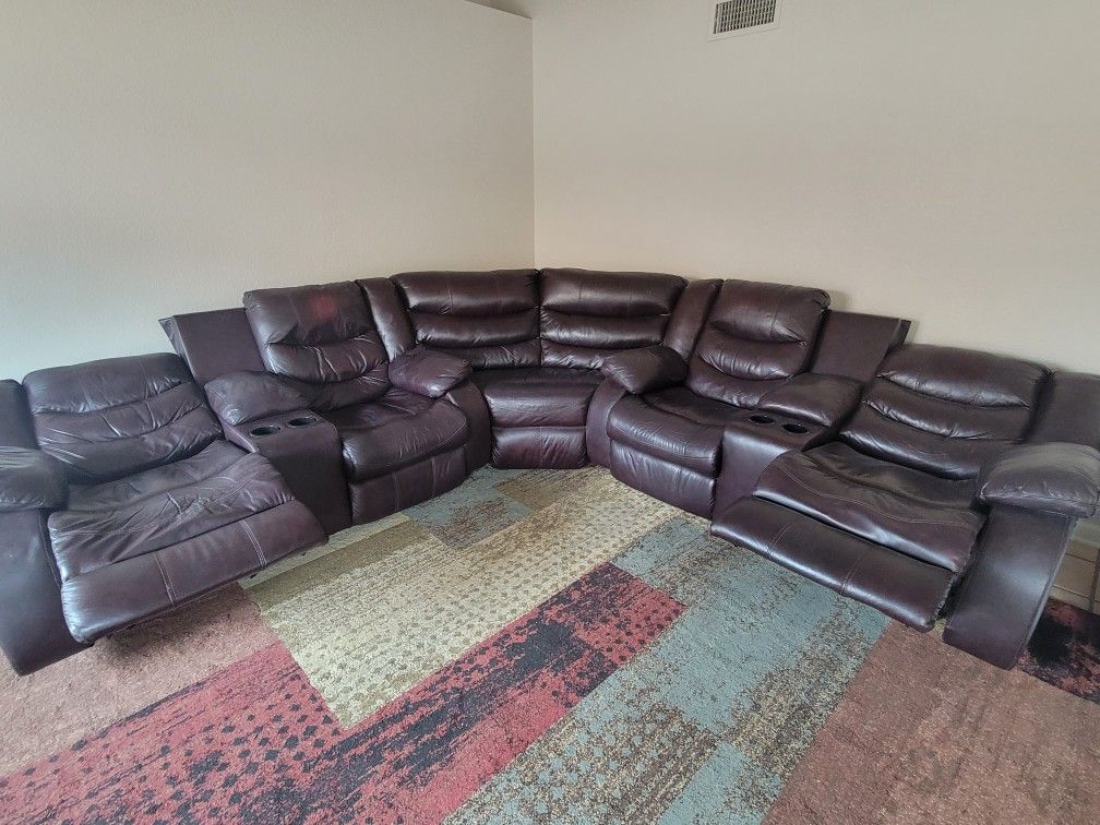 3 Piece Custom Leather Reclining Sectional