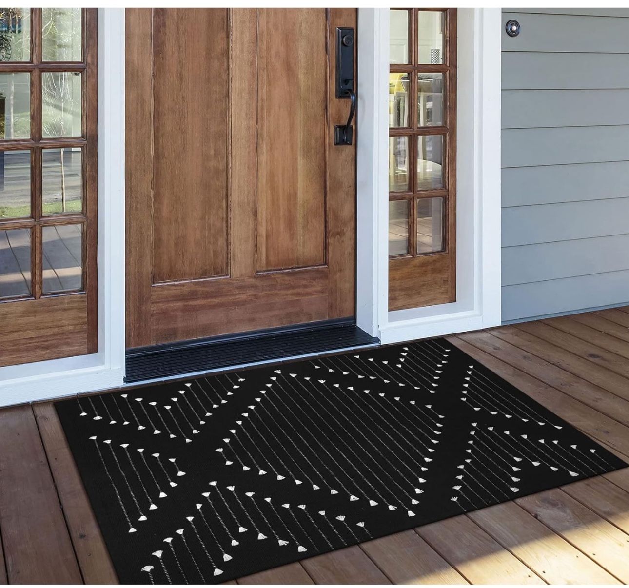 Black Outdoor Rug 28”x 43,5” Boho Cotton Washable Rug Moroccan Front Door Mat