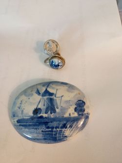 Delft Blue Windmill Ceramic Oval Paperweight