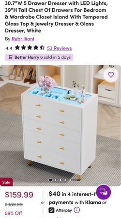 White Closet Wardrobe Chest Dresser 5 Drawer Jewelry Organizer