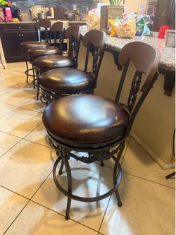 set of 5 beautiful heavy cast iron counter height bar stool