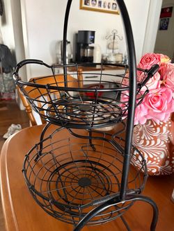 2 tier metal baskets/ farmhouse decor