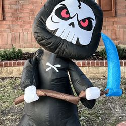 6FT Halloween Decoration Inflatable Halloween Grim Reaper Blow Up Yard Decoration with LED Lights B