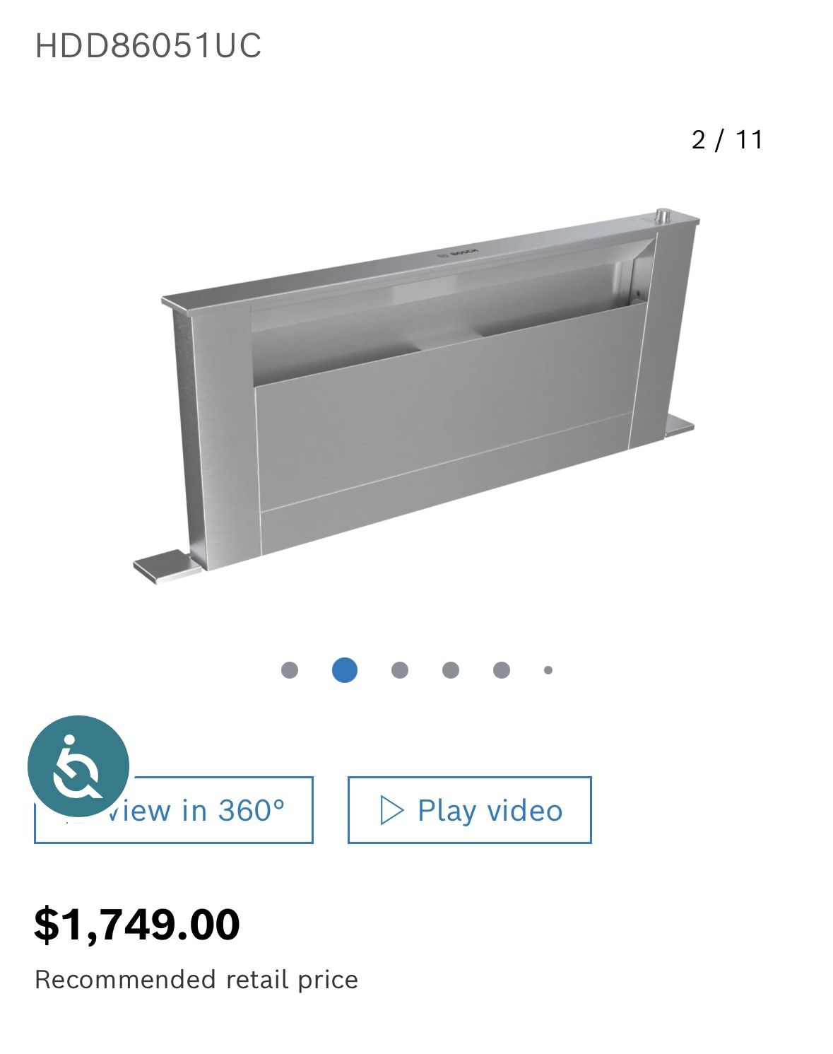 NIB Bosch® 800 Series 37" Stainless Steel Downdraft Ventilation - $900