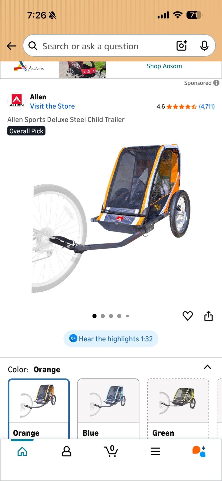Allen Sports Deluxe Steel Child Trailer