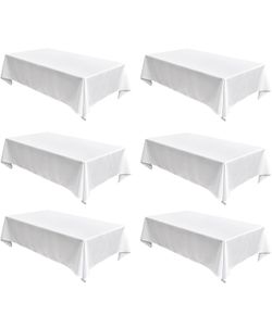 Faux Linen White Tablecloths for 8 Foot Rectangle Tables - 60 x 120 Inch - 6 Pack Fabric