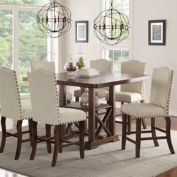 Brand New Cherry Beige 7pc Counter Height Dining Table Set 