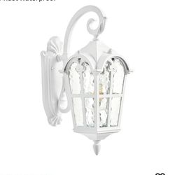 9203: New White Porch Lights Outdoor, Outside Dusk to Dawn Light Fixtures Wall Mount, Exterior Lighting for House with Ripple Glass, Lantern Fixture 