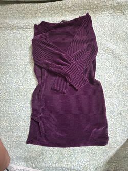 Purple Ribbed Long Sleeve Mini Dress