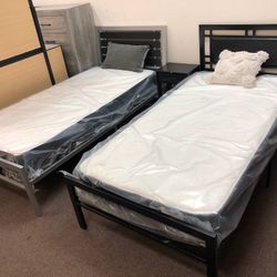 2twin Bed Frame With Mattress 