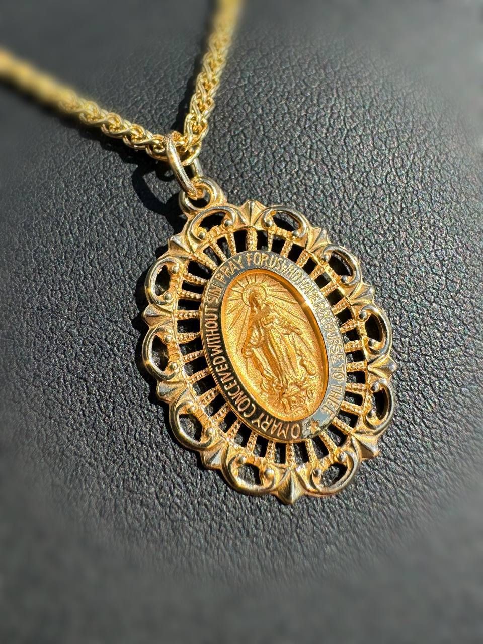 14k solid yellow gold Lady Of Miraculous oval bezel Pendant charm