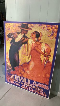 Vintage Sevilla fiesta de primavera 1928 beautifull picture frame  exelente condition 2feet x 3 11 feet