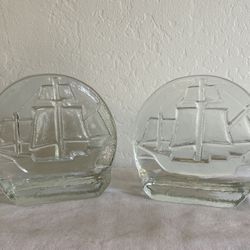 Vintage Blenko mid century Nautical Clipper Ship Glass Bookends
