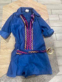 Vintage Blue Terry Cloth Romper with Belt