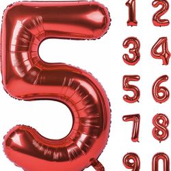 deflated 40 Inch Red Large Numbers 5 Decorations Helium Foil Mylar Big Number Balloon Digital 5