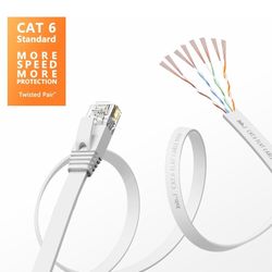 Cat 6 Ethernet Cable 200 ft (60.96m), 10Gbps Support Cat7/8 Network, Flat WHITE