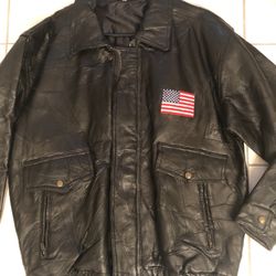 American Flag Eagle Heavy Leather Jacket USA Made Men XL New Black Zipper Motorcycles Harley