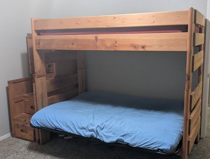 Wood Bunk Bed With Queen Futon