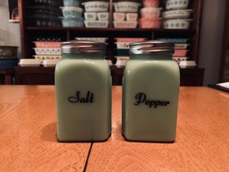 Jade Milk, Glass Salt, And Pepper Shaker