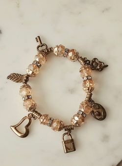 Vintage Style Champagne Crystal Charm Bracelet – Rhinestone Accents & Padlock