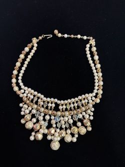 Vintage Pearl and Gold Bead Bib Necklace