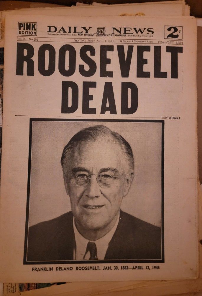 Roosevelt Dead Newspaper Vintage