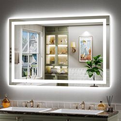 Briivue 47x27 Inch LED Bathroom Mirror with Lights, Backlit & Front Lit, Anti-Fog Lighted Bathroom