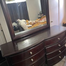4-Piece Bedroom Set – Dark Cherry Wood Finish – Good Condition
