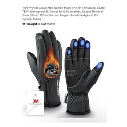 Brand new size L -10°F Winter Gloves Men Women Made with 3M Thinsalute, GEANI-TEX™ Waterproof Ski Gloves for Cold Weather, 5-Layer Thermal Snow Gloves