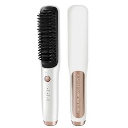 Wireless Hair Straightener Brush Portable Cordless Electric Mini Hot Iron, White