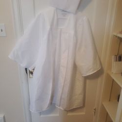 Girl White Graduation Gown And Cap
