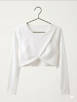 White Long Sleeve Twist Front Crop Top