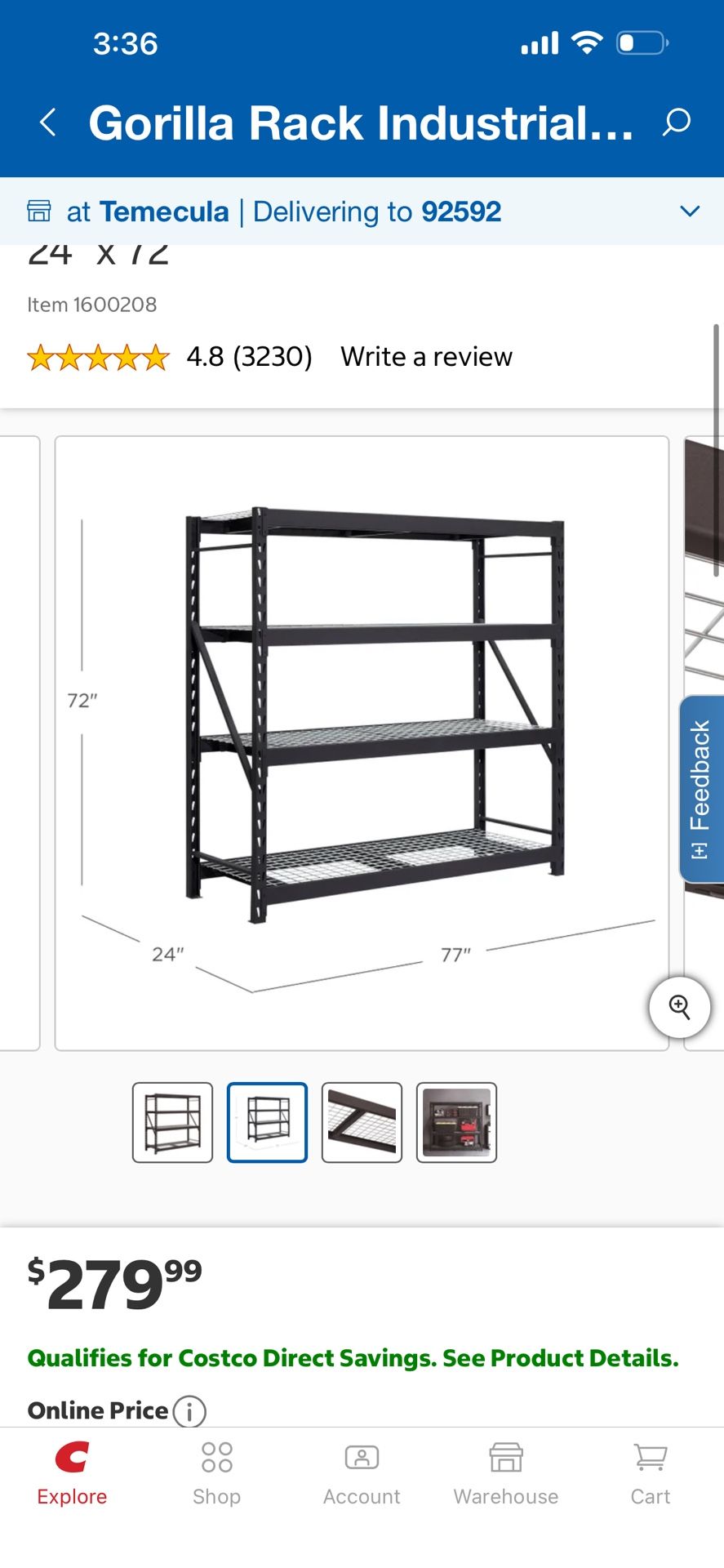 Gorilla Rack Industrial Shelving, 77” x 24” x 72