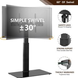 Universal Floor TV Stand Base with Swivel Height Adjustable Mount for 32 37 43 47 50 55 60 65 inch Plasma LCD LED Flat or Curved Screen TVs,Tempered