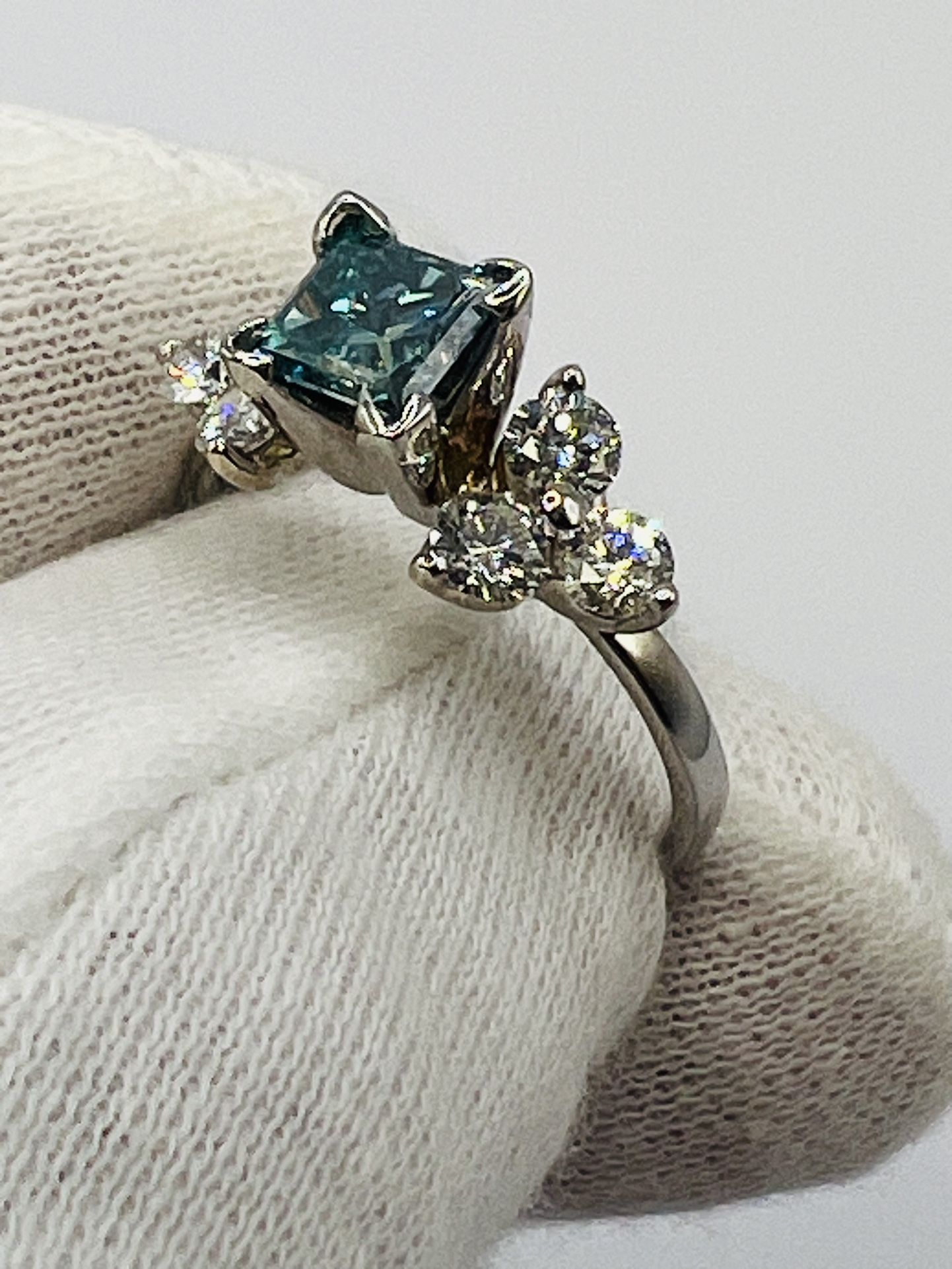 CTW Natural Princess Blue Diamond Ring, with LEO