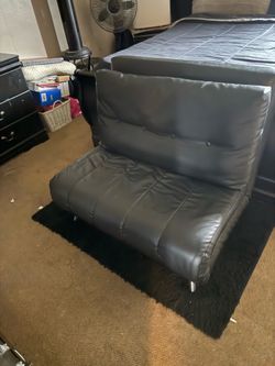 Mini futon, black leather