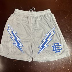 EE Gray Blue Lightning, Bolt Basketball Shorts, Size Large/Extra Large