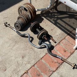 BARBELLS AND DISCS USED ASSORTED 