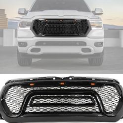 Fits 19-23 Ram 1500 Rebel Style Front Grille with Signal Lights Gloss Black ABS
