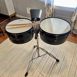 Glarry Latin Percussion 13" & 14" Timbales Drum Set with Stand and Cowbell Black