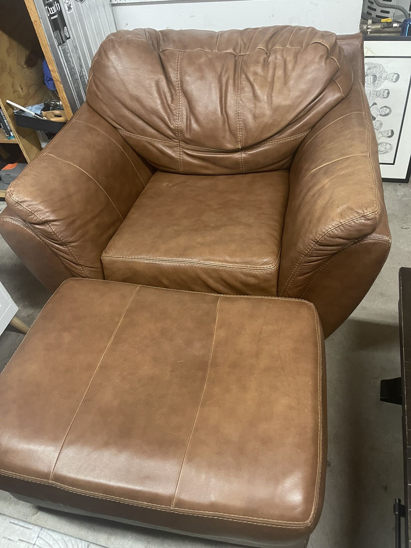Leather Sofa Chair & Ottoman